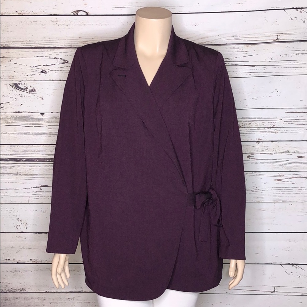 Lane Bryant 26 Purple Black Side Tie Jacket Blazer